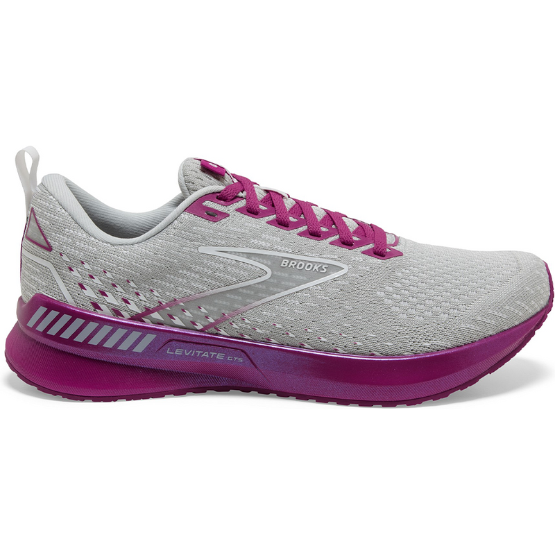Women's Brooks Levitate 5, Grey/Lavender/Baton Rouge, 11 B Medium