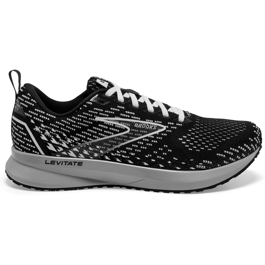 Women's Brooks Levitate 5, Black/Grey/White, 8 B Medium